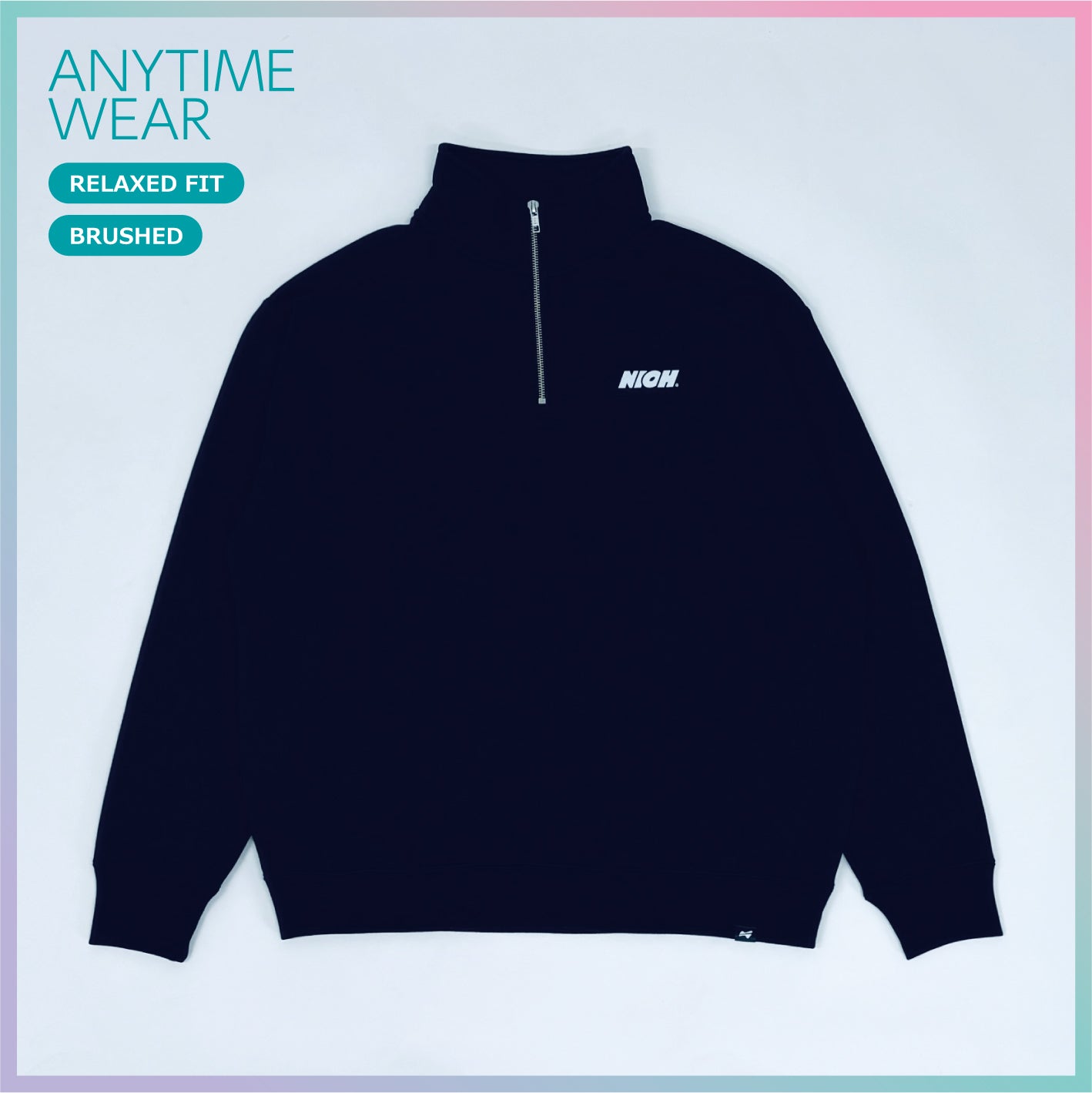 【裏起毛】リラックスフィットハーフジップスウェット　/　ブラック