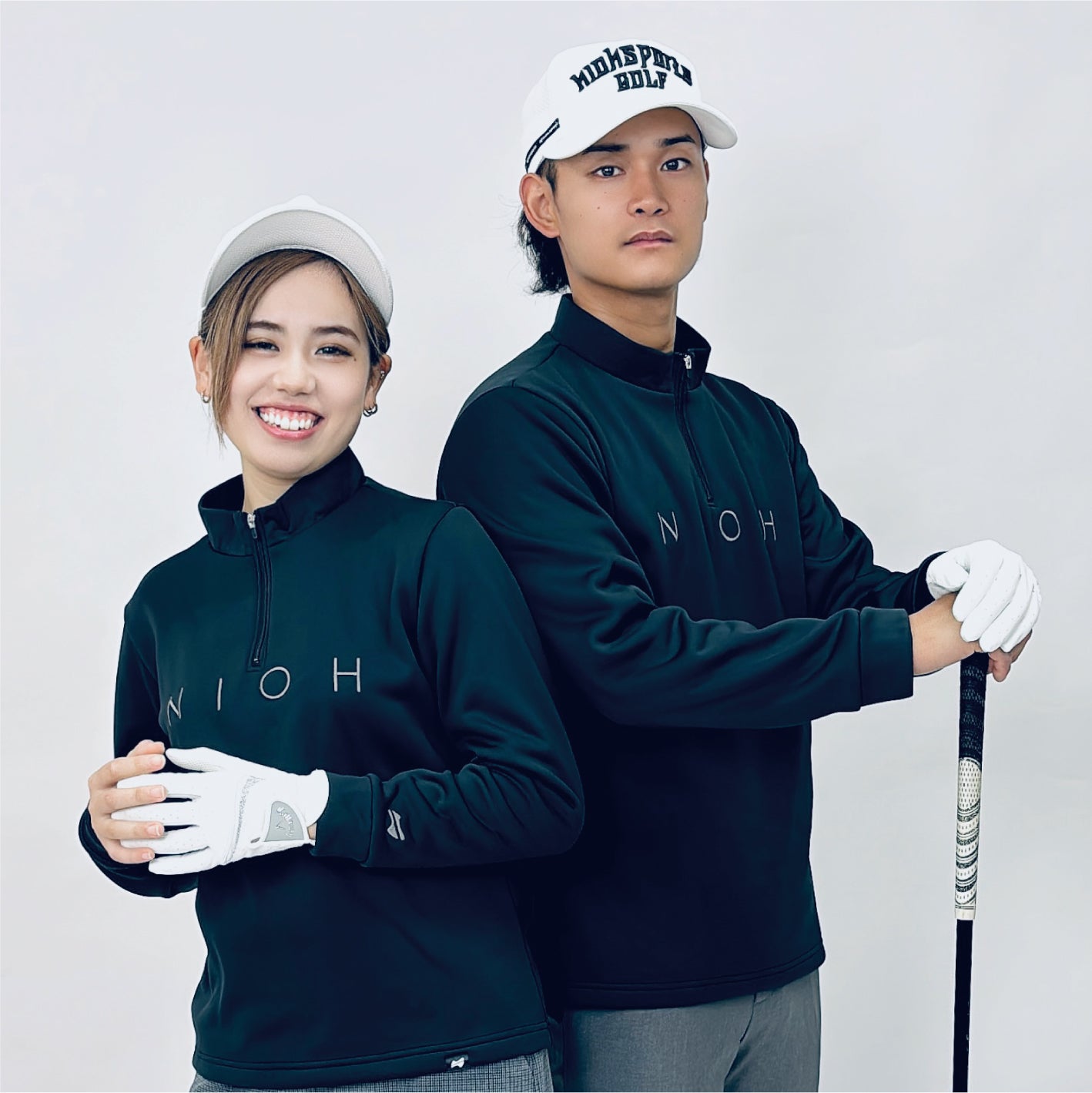 メンズ エアライトログジップロングスリーブモックネックシャツ / ブラック