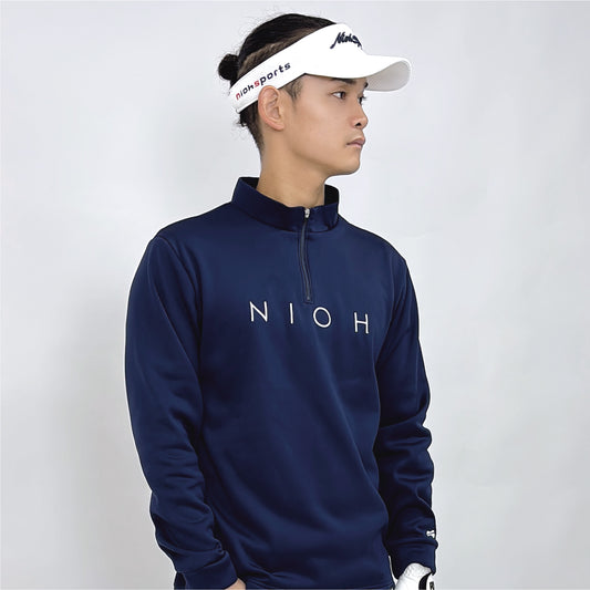 メンズ エアライトログジップロングスリーブモックネックシャツ / ネイビー