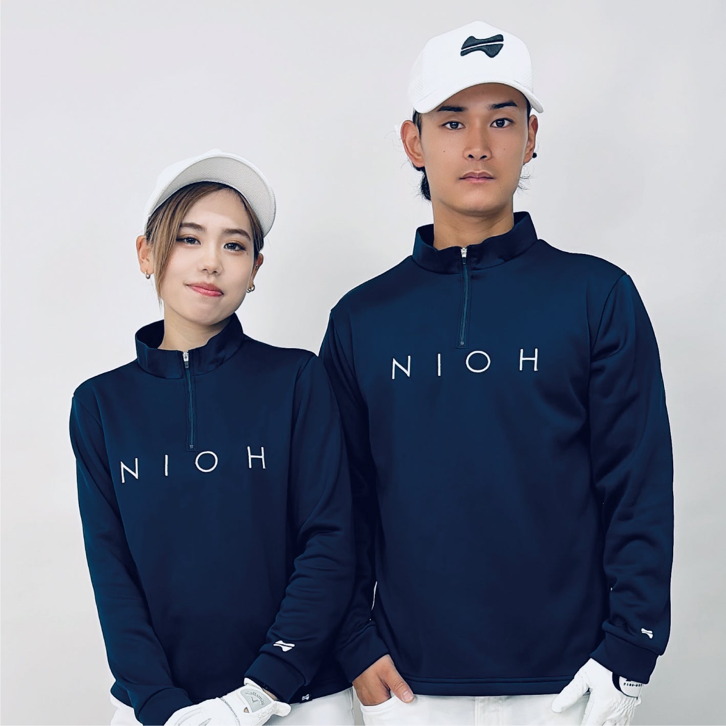 レディース エアライトログジップロングスリーブモックネックシャツ / ネイビー