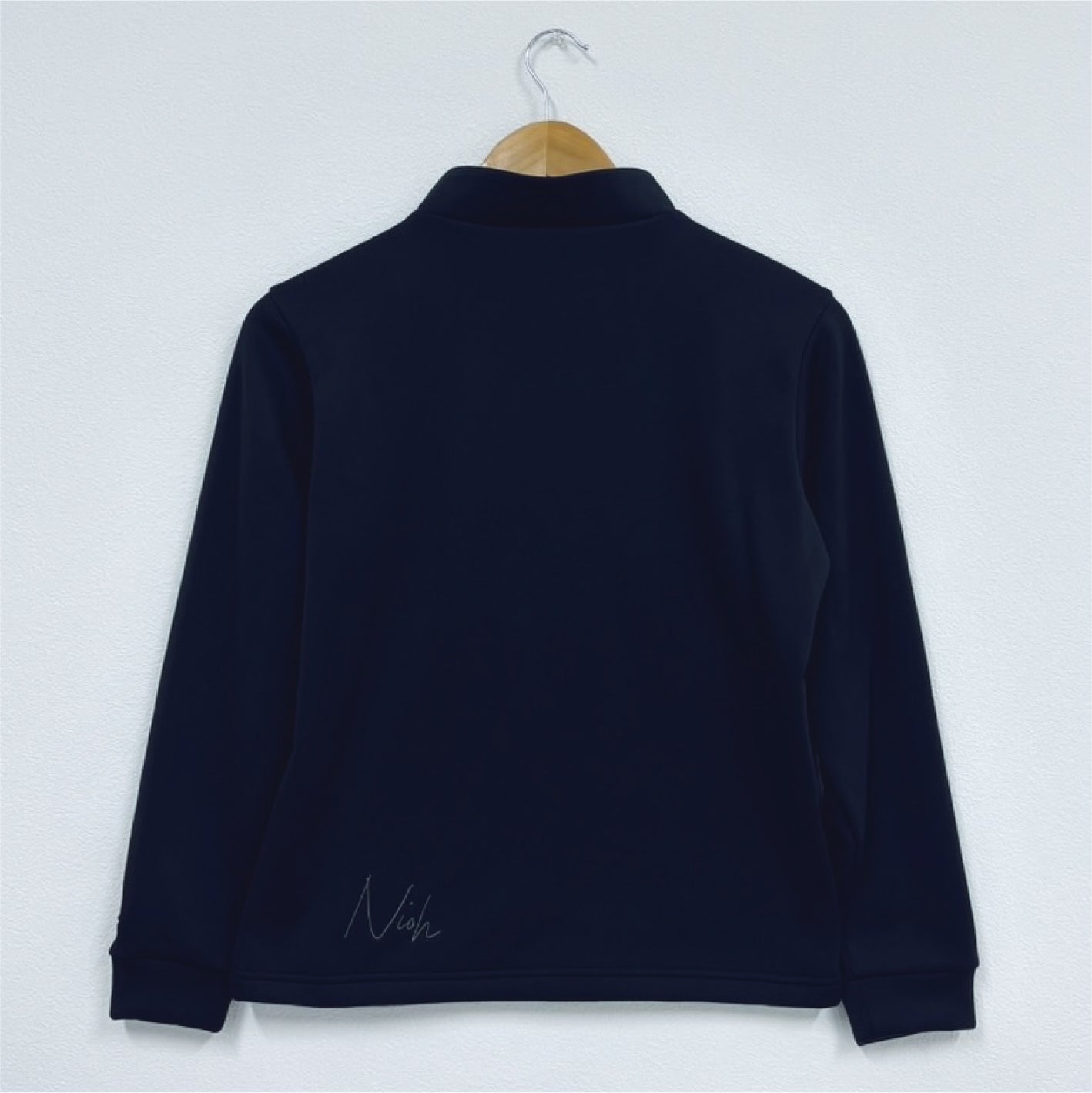 レディース エアライトログジップロングスリーブモックネックシャツ / ブラック