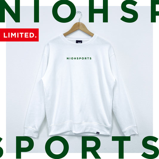 【数量限定】niohsportsLIGHT 裏起毛スウェットシャツ　/　ホワイト ＆ グリーン