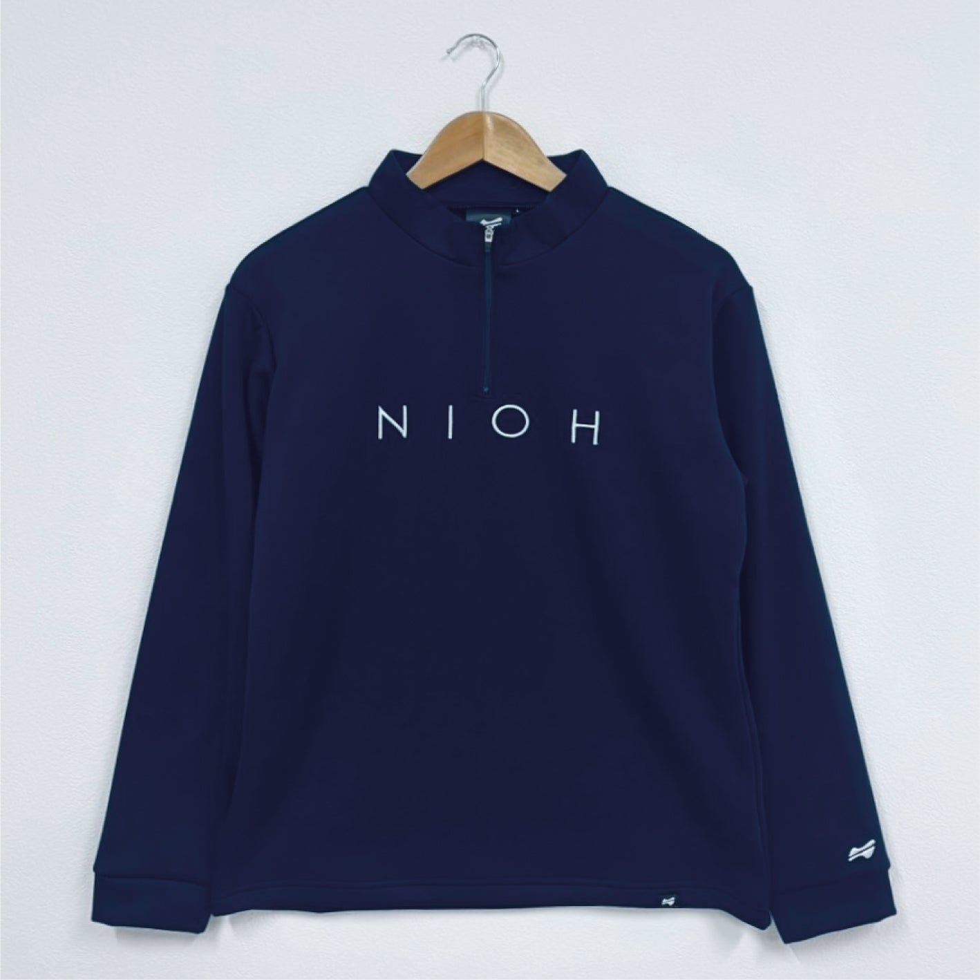 メンズ エアライトログジップロングスリーブモックネックシャツ / ネイビー