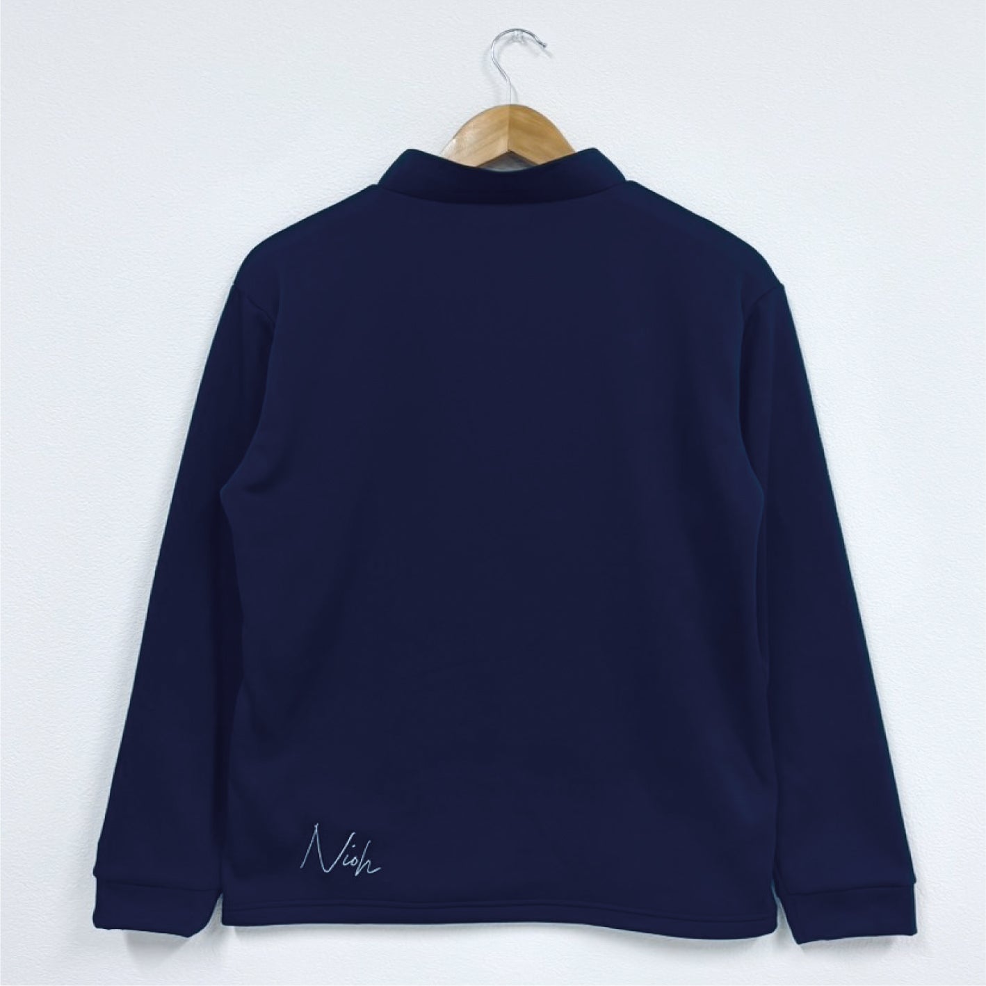 メンズ エアライトログジップロングスリーブモックネックシャツ / ネイビー