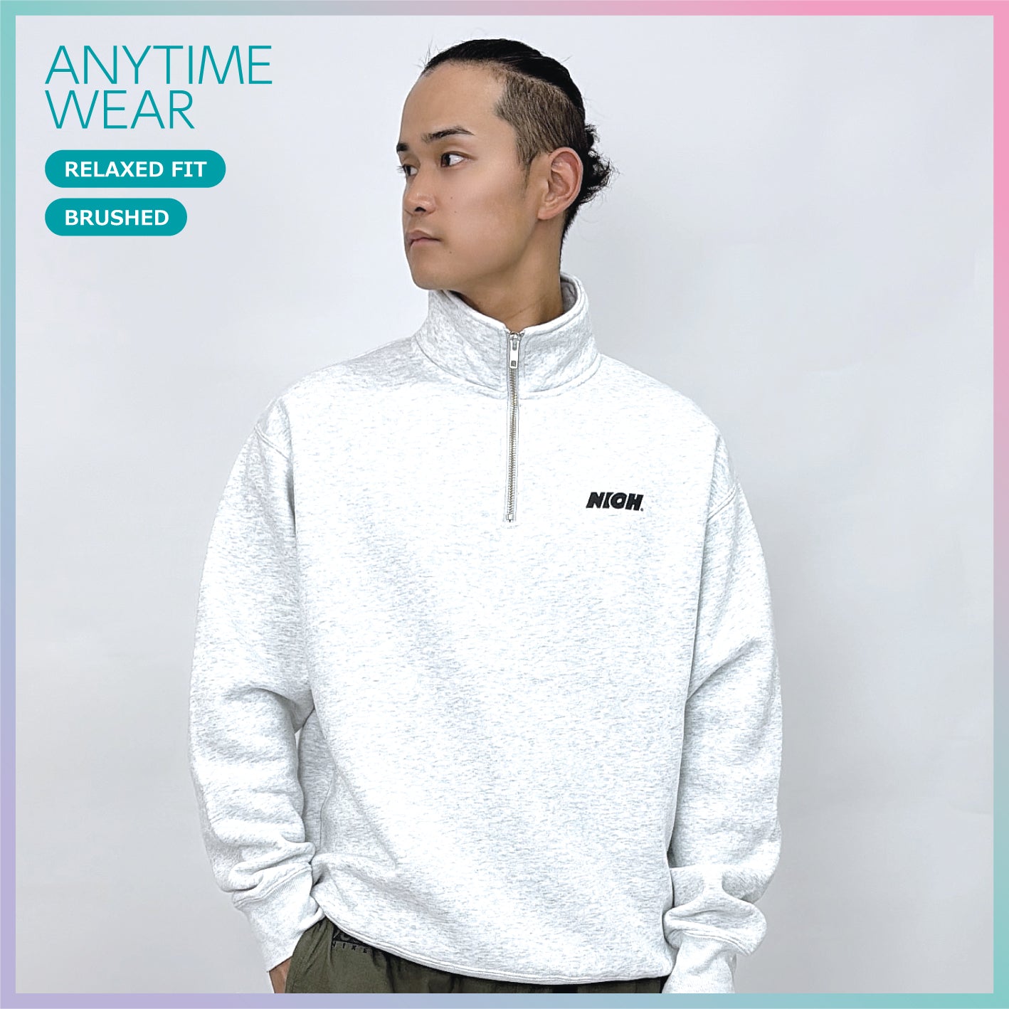 【裏起毛】リラックスフィットハーフジップスウェット　/　アッシュ
