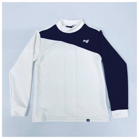 メンズ ダンボールニット スイッチカラー ロングスリーブモックネックシャツ　/　ホワイト