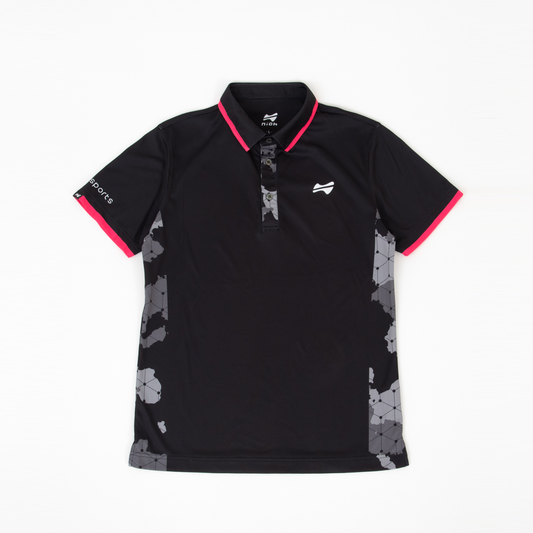【お求めやすい価格になりました】キューブカモゴルフ半袖ポロシャツ-ブラック