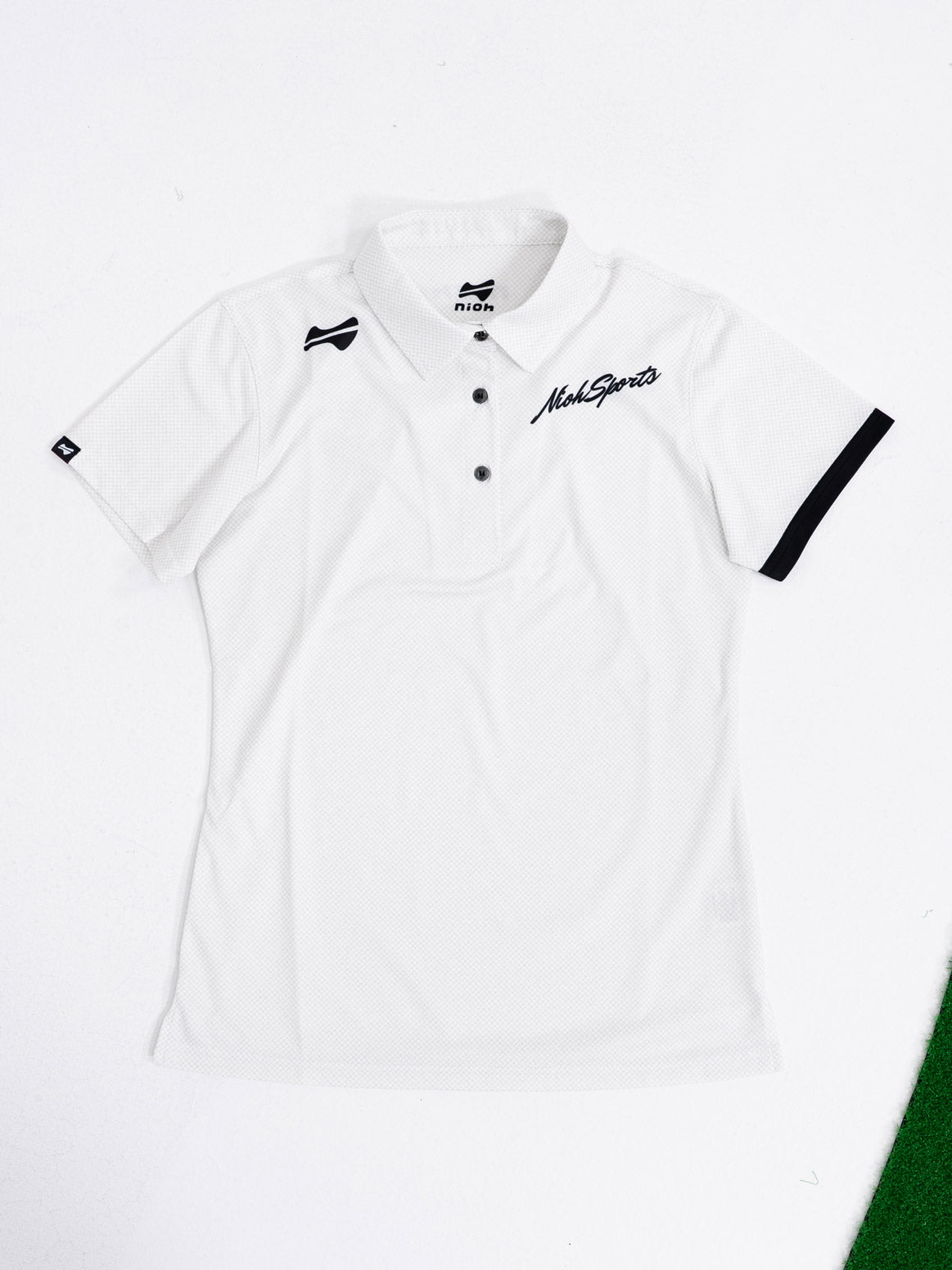 【お求めやすい価格になりました】レディースメッシュロゴ半袖ゴルフポロシャツ-ホワイト