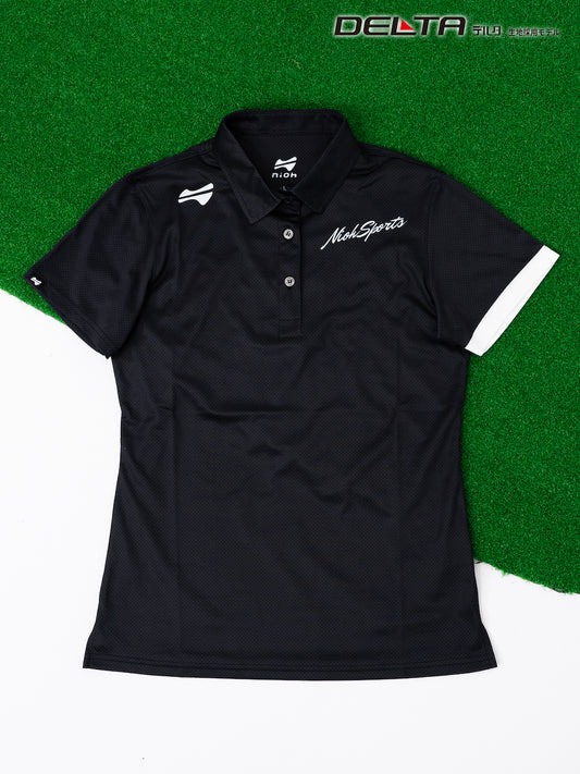 【お求めやすい価格になりました】レディースメッシュロゴ半袖ゴルフポロシャツ-ブラック