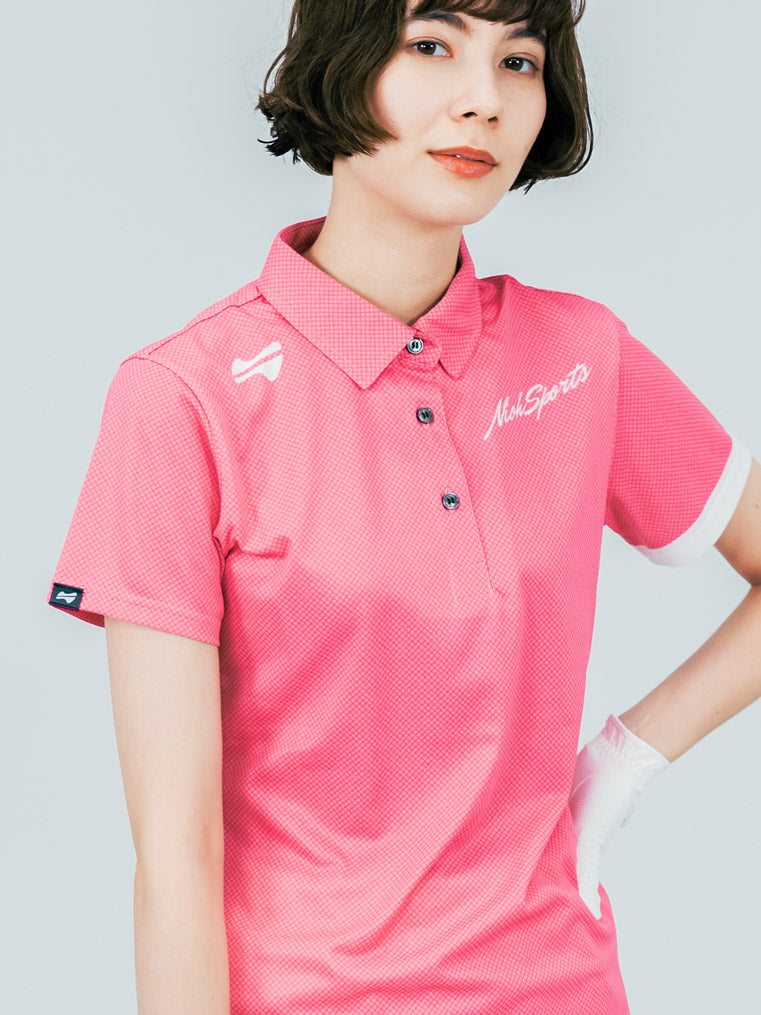 【お求めやすい価格になりました】レディースメッシュロゴ半袖ゴルフポロシャツ-ピンク