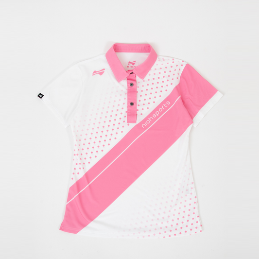 【お求めやすい価格になりました】レディースクロスドットゴルフ半袖ポロシャツ-ピンク