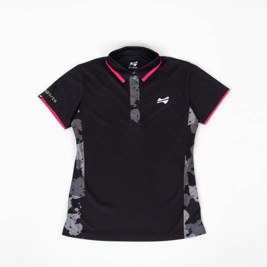 【お求めやすい価格になりました】レディースキューブカモゴルフ半袖ポロシャツ-ブラック