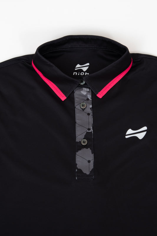 【お求めやすい価格になりました】レディースキューブカモゴルフ半袖ポロシャツ-ブラック